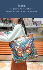 Grote geweven vlinder tote tas schoudertas casual canvas tas met grote capaciteit