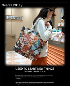 Grote bloemvormige tapestry schoudertas, vintage geborduurde canvas tas voor dames casual.