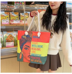 Große Canvas Tragetasche mit stilvollem schwarze Frau Grafikdruck, perfekte Alltagstasche.