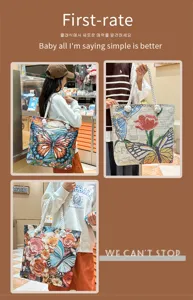Canvas shopper tas voor dames grote capaciteit geborduurde vlinder schoudertas casual