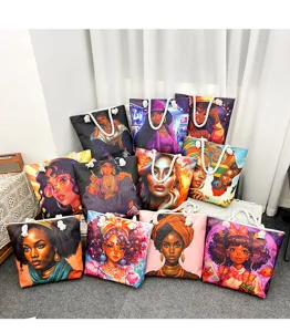 Leinwand Tragetasche mit afrikanischem Kunst-Print, große stilvolle Damen Schultertasche.