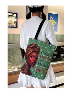 Grand sac cabas en toile avec impression de beauté noire, sac à épaule élégant femme.