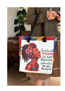 Canvas Tote Tas Zwarte Vrouw Kunst Print Dik Touw Schoudertas Grote Capaciteit Casual