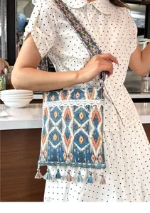 Bolso cruzado tejido de estilo étnico con borlas y correa, bolso de moda casual.