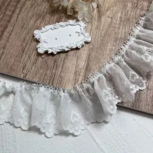 Ribete de encaje plisado bordado de corazones blancos de 5 cm para ropa y manualidades