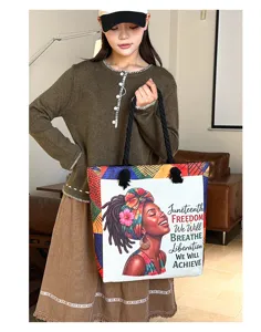 Canvas shopper tas met artistieke print, dikke touw handvatten en grote dagelijkse capaciteit.