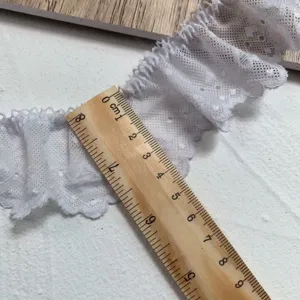 Ribete de encaje plisado blanco 5cm ancho corazon bordado material DIY para ropa falda.