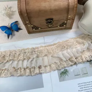 10cm wide 3 layer chiffon lace ruffle trim for doll dress DIY sewing clothing accessories.