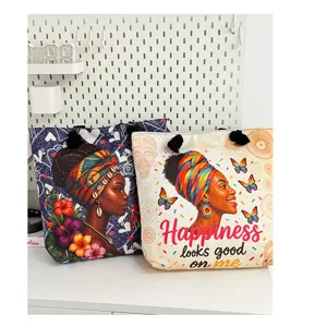 Canvas shopper tas met Afrikaanse vrouwen print, grote casual schoudertas voor dames.