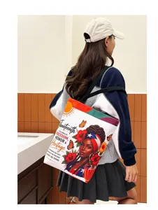 Grand sac a bandouliere en toile avec imprime Juneteenth unique, cabas de voyage tendance.