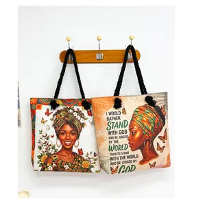 Modieuze canvas shopper met unieke kunstprint en stevige dikke touwhandvatten voor dames.