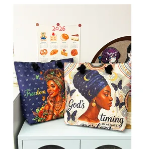 Canvas shopper met zwarte kunstportretprint, grote casual schoudertas voor dagelijks.