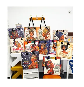 Canvas tote bag met zwarte vrouwen kunstprint, grote casual schoudertas voor dagelijks.