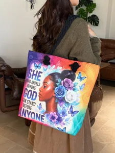 Grote Capaciteit Katoen Linnen Canvas Tote Tas Dames Cartoon Portret Print Schoudertas Casual Reis Handtas