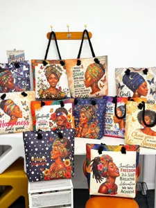 Canvas shopper tassen met Afro-Amerikaanse kunstprints en duurzame touw handgrepen voor dagelijks.
