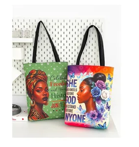 Sac cabas en toile avec impression d'art de femmes noires, grand sac de loisirs.
