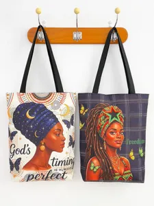 Grand sac cabas en toile avec imprime tendance pour usage quotidien et plage de loisir.