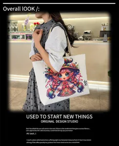 Borsa a tracolla casual in tela con simpatico stampa di ragazza cartone animato, borsa alla moda.