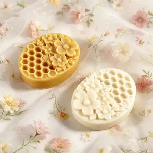 Stampo in silicone 3D con fiori e alveari per sapone artigianale e candele profumate.