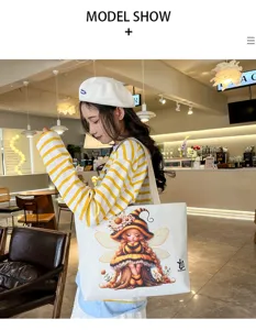 Borsa shopper in tela casual da donna, stampa carina fata ape, elegante borsa a tracolla.