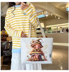 Borsa tote in tela con stampa fata ape carina borsa a tracolla casual per donna