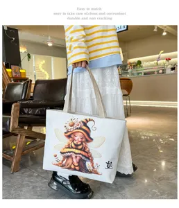 Borsa tote casual in tela con stampa di ape carina, ideale per lo shopping e il tempo libero.