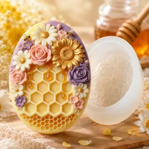 Stampo in Silicone con Rilievo 3D Fiore Nido d'Ape Stampo Ovale per Sapone Stampo Artigianale per Candela Aromaterapia Stampo da Forno