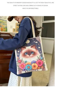 Damen Segeltuch Tragetasche, süße Katzen Blumen Druck Schultertasche, Freizeittasche.