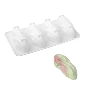 4-cavity pistachio silicone mold for DIY French mousse cake baking and dessert pudding.
