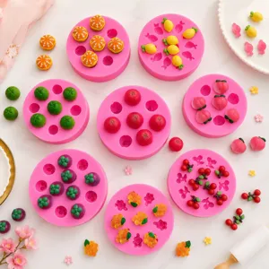 Mini fruit silicone mold set for cake decoration, chocolate fondant molds, DIY baking tools.