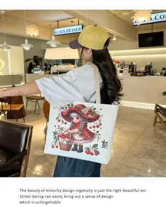 Borsa tote in tela donna casual borsa a tracolla con stampa ragazza cartone animato shopper