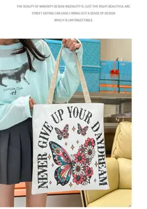 Bolso de lona vintage con mariposa gran capacidad bolso de hombro casual diario