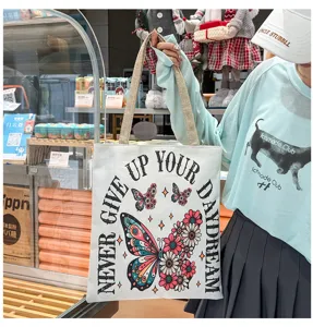Bolso de lona con estampado de mariposa artistica, gran bolso de hombro casual para el uso diario.