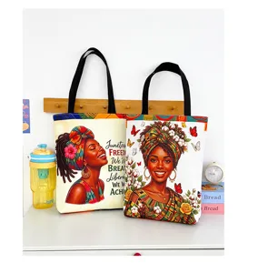 Large capacity African art canvas tote bag stylish shoulder shopping handbag daily