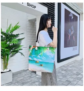 Borsa a tracolla in tela moda minimalista, borsa casual con stampa di spiaggia tropicale.