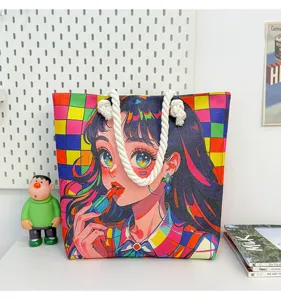 Farbenfrohe Anime-Druck-Leinwand-Tragetasche, stilvolle Umhängetasche für den Alltag.