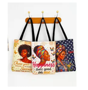 Canvas tote bag large capacity shoulder bag motivational art design black woman gift bag