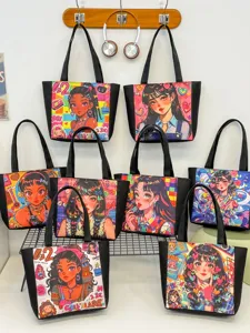 Bolso tote de lona con estampado de chica anime Y2K, elegante bolso de hombro para uso diario.