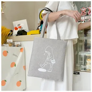 Borsa tote in tela grigia con stampa grafica carina, comoda borsa a tracolla.
