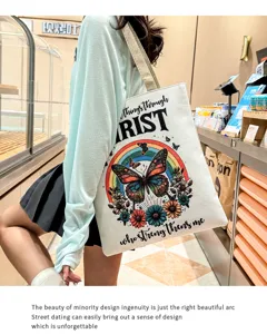 Bolso tote de lona gran capacidad bolso de hombro informal con bonito diseño de mariposa