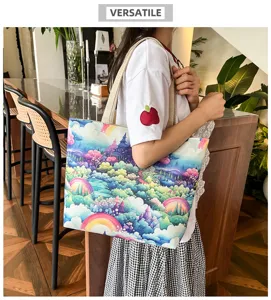 Bolso bandolera de lona casual con estampado de bosque fantástico, gran capacidad.