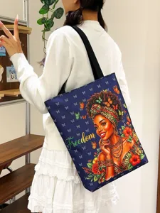 Large Capacity Canvas Tote Bag Black Women Art Print Casual Shoulder Bag Eco Friendly Travel Shopping Handbag
