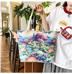 Bolso de lona con estampado de nube arcoíris de ensueño, bolso de hombro informal.