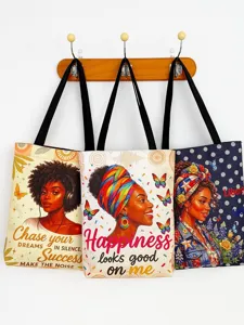 Canvas tote bag large capacity shoulder bag inspirational quotes Black women art gift fashion