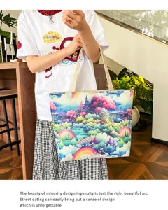 Bolso tote de lona con diseño original, bolso de hombro casual para mujer, gran capacidad.