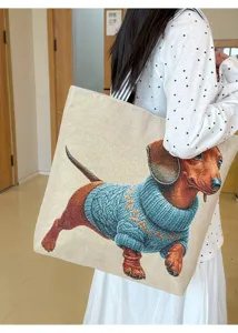 Lässige Canvas-Tasche mit niedlichem gewebtem Dackel-Muster, geräumig und stilvoll für den Alltag.
