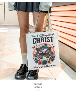 Bolsa de lona con estampado de mariposa, bolso de hombro grande y casual para uso diario.