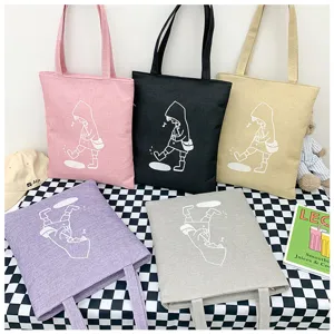 Borsa shopper in tela casual da donna, borsa a tracolla con stampa di cartoni animati, leggera.