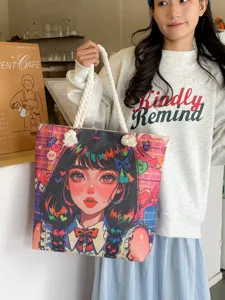 Damen Mode Großes Segeltuch Tragetasche Studenten Lässige Schulter Einkauftasche Süße Anime Mädchen Grafik Druck Handtasche