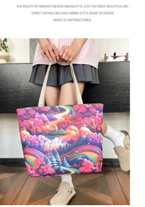 Bolso tote de lona elegante con estampado de paisaje onírico, bolso bandolera casual diario.